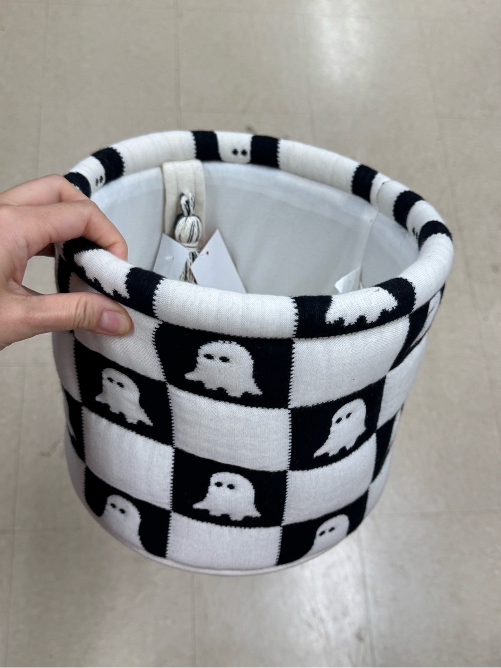 Black & White Ghost Check Kids Storage Basket -